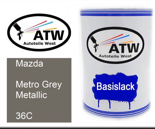 Mazda, Metro Grey Metallic, 36C: 500ml Lackdose, von ATW Autoteile West.